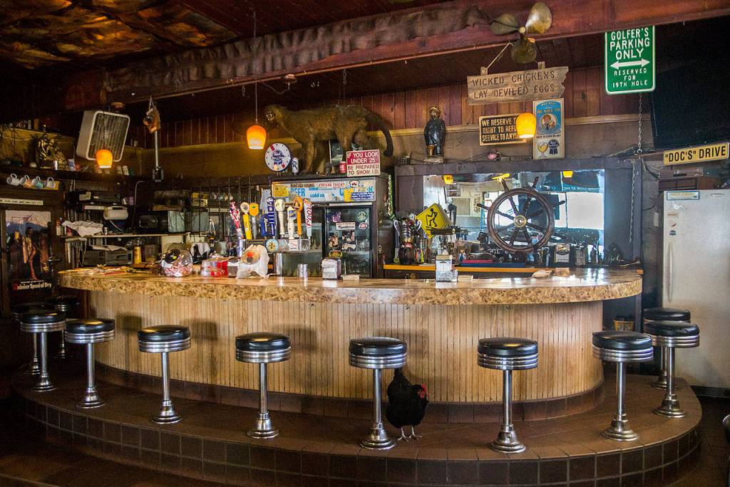 The main bar top at Docs Pilchuck Tavern in Machias (Olivia Vanni / The Herald)