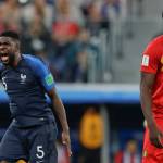 Frances Samuel Umtiti celebrates past Belgiums Romelu Lukaku at the end of a World Cup semifinal match on July 10, 2018, in St. Petersburg, Russia. France won 1-0. (AP Photo/Petr David Josek)