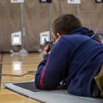 Hunter Pyeatt lines up his sight with the target during CMP Air Rifle Marksmanship Camp at Snohomish High School on Thursday, July 12, 2018 in Snohomish, Wa. (Olivia Vanni / The Herald)