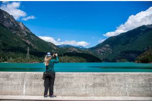 Three dams, two lakes and mountains all around