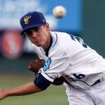 AquaSox pitcher David Hesslink throws a pitch against the Canadians during a game on June 26, 2017, in Everett. (Kevin Clark / The Herald)