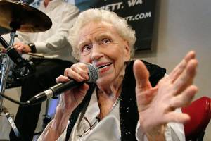 Jazzy and snazzy, 97-year-old band singer keeps the beat