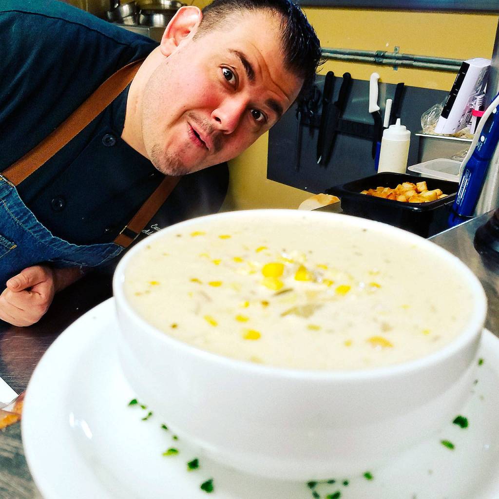 Adrian Ramirezs jalapeno corn chowder is his favorite soup to make at Red Cork Bistro & Catering in Mukilteo. (Contributed photo)