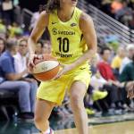 Seattles Sue Bird looks toward the basket during a game against Los Angeles on July 10 in Seattle. Storm set a WNBA record with her 11th All-Star selection. (AP Photo/Elaine Thompson)