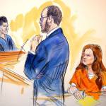 This courtroom sketch depicts Maria Butina, a 29-year-old gun-rights activist suspected of being a covert Russian agent, listening to Assistant U.S. Attorney Erik Kenerson as he speaks to Judge Deborah Robinson (left) during a hearing in federal court in Washington on Wednesday. (Dana Verkouteren via AP)