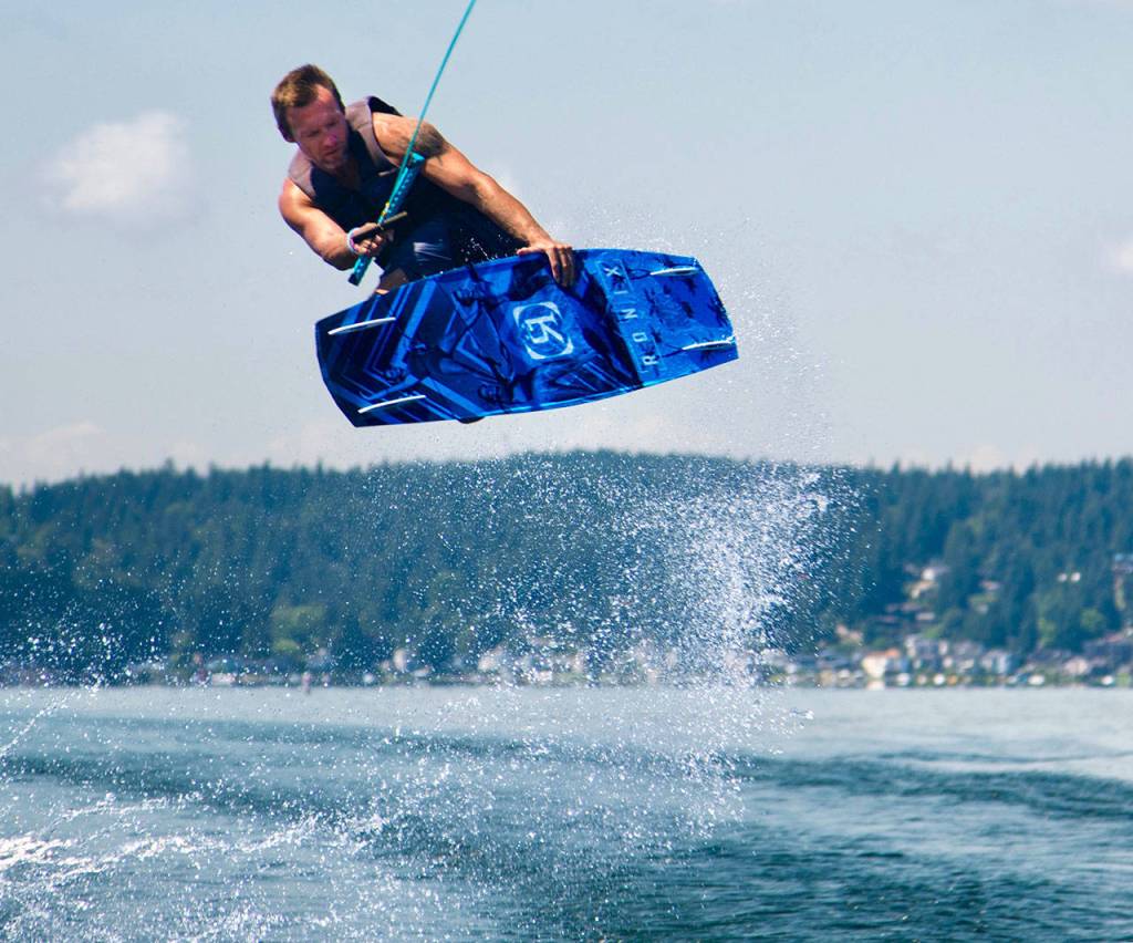 Redmonds Eddie Roberts rides his wakeboard on Lake Sammamish. (Photo by Quinn Steffens)