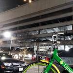 A LimeBike awaits its next rider in downtown Seattle. (Sue Misao / The Herald)