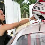 Molly Helmuth prepares for time trials on July 28 at Evergreen Speedway in Monroe. (Kevin Clark / The Herald)