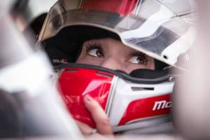 Molly Helmuth talks with her crew chief before time trails Saturday morning at Evergreen Speedway in Monroe on July 28, 2018. (Kevin Clark / The Herald)