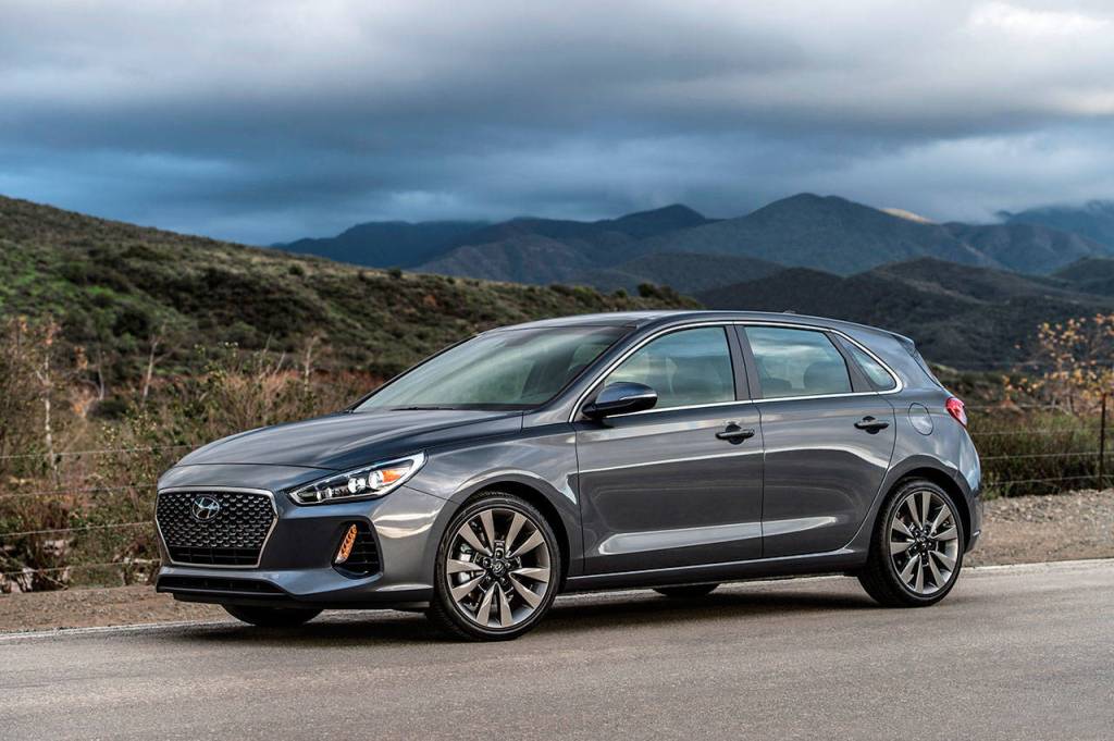 The 2018 Hyundai Elantra GT hatchback is available with a 161-horsepower four-cylinder engine or a turbocharged version generating 201 horsepower. A manual or automatic transmission is available for either engine. (Manufacturer photo)