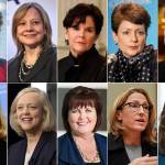 This photo combination shows 10 of the female CEOs of S&P 500 companies. Top row, from left: Debra Cafaro, Ventas; Mary Barra, General Motors; Phebe Novakovic, General Dynamics; Lynn Good, Duke Energy; and Marillyn Hewson, Lockheed Martin. Bottom row, from left: Virginia Rometty, IBM; Margaret Whitman, who stepped down in January 2018 at Hewlett Packard Enterprise; Margaret Keane, Synchrony Financial; Heather Bresch, Mylan; and Debra Reed, Sempra Energy. (AP Photo)