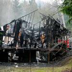 The charred remains of the Snohomish-area house where Zachary Konicke stabbed both his parents and started a fire in 2016. (Greg Gilbert / Seattle Times via AP)
