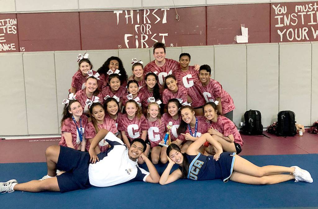The cheer team from Cascade High School was among several Snohomish County squads to attend camps this summer to hone skills for the coming sports seasons. (Contributed photo)