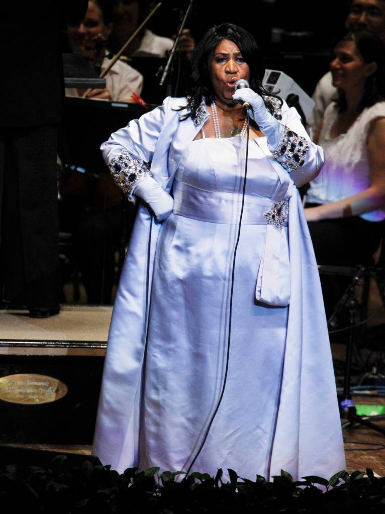 In this 2010 photo, Aretha Franklin performs at The Mann Center for the Performing Arts in Philadelphia. (AP Photo/Matt Rourke)