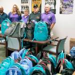 The Everett Elks donated 50 backpacks filled with school supplies to children of active military parents. Pictured from left are National Guard family assistance specialist Robert Aceves Jr., Elks Exalted Ruler Darcy Kirshner, treasurer Nancy Wolke, member Chris Phillips, and Past Exalted Ruler Dennis Andersen. (Contributed photo)