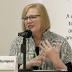 Lois Langer Thompson speaks during the Aug. 16 reception at the Coupeville Library. (Sno-Isle Libraries)