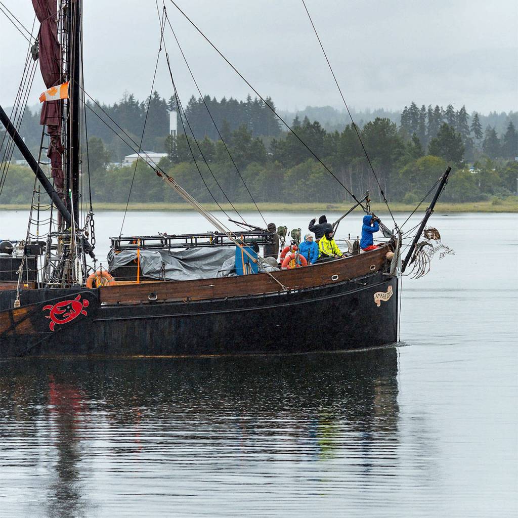 Caravan Stage Companys Nomadic Tempest is performed on a tall ship named the Amara Zee, modeled after a Thames River sailing barge and built specifically for theater. The 20-person crew also maintains and pilots the boat. (Bonner Photography)