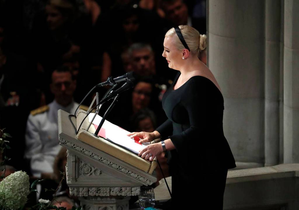 Meghan McCain speaks at a memorial service for her father, Sen. John McCain, at Washington National Cathedral in Washington on Saturday. (AP Photo/Pablo Martinez Monsivais)