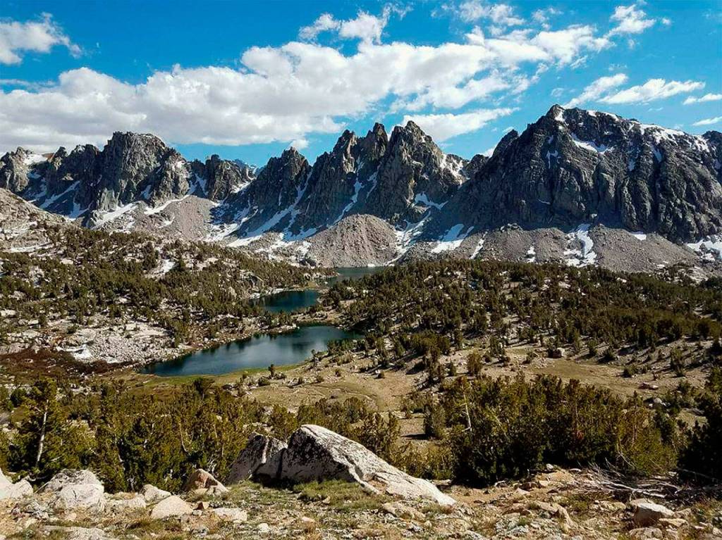 In the Sierras, Devin took this photo of a lake and peaks in Kearsarge Pass looking back toward the Pacific Crest Trail which is on the other side of the mountains. (Photo Devin Boyd)