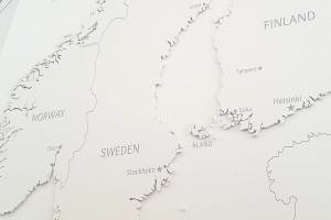 The giant map of Scandinavia greets visitors at the new Nordic Museum in Ballard. (Photo by Jennifer Bardsley)