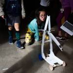 Marshall Elementary fifth-grader Talia Gibbs reacts as her teams gravity car goes farther than previous attempts during a one week engineering program at the University of Washington on Wednesday, Sept. 12, 2018 in Seattle, Wa. (Andy Bronson / The Herald)