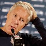 Seattle Seahawks head coach Pete Carroll speaks to the media following Sundays 27-24 loss to Denver. (AP Photo/David Zalubowski)