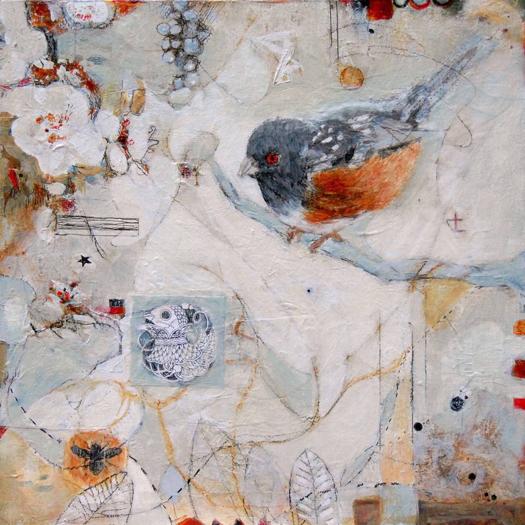 Tell Me A Story was created by Nancy Thompson, a mixed media artist primarily working in acrylics.