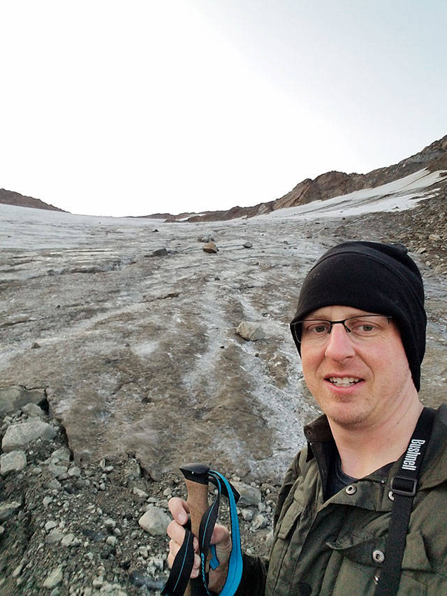 Josh Adams, of Snohomish, near White Chuck Glacier on the morning he captured video of two wolverines in August 2018. (Courtesy of Josh Adams)