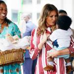 First lady Melania Trump holds a baby as she visits Greater Accra Regional Hospital in Accra, Ghana, on Tuesday. (AP Photo/Carolyn Kaster)