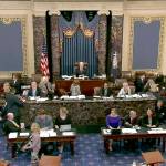 Vice President Mike Pence presides over the Senate during the start of the vote for the confirmation of Brett Kavanaugh to the Supreme Court in Washington. (AP Photo/APTN)