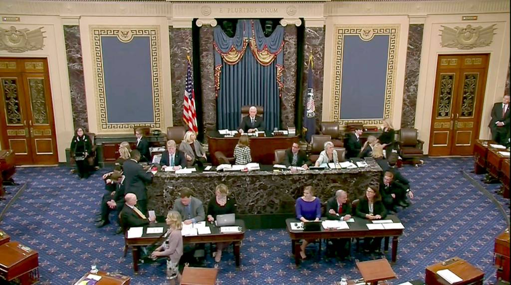 Vice President Mike Pence presides over the Senate during the start of the vote for the confirmation of Brett Kavanaugh to the Supreme Court in Washington. (AP Photo/APTN)