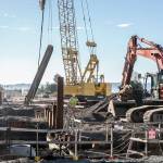 Work continues on the stormwater system at the construction site of the new Mukilteo ferry terminal. (Kevin Clark / The Herald)