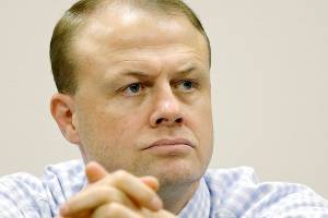 Tim Eyman during a court hearing about the legality of an anti-tax measure, in King County Superior Court in Seattle on Jan. 19, 2016. (AP Photo/Elaine Thompson)