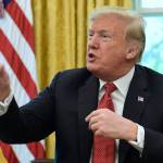 President Donald Trump speaks in the Oval Office of the White House on Wednesday during a meeting with workers. (AP Photo/Susan Walsh)