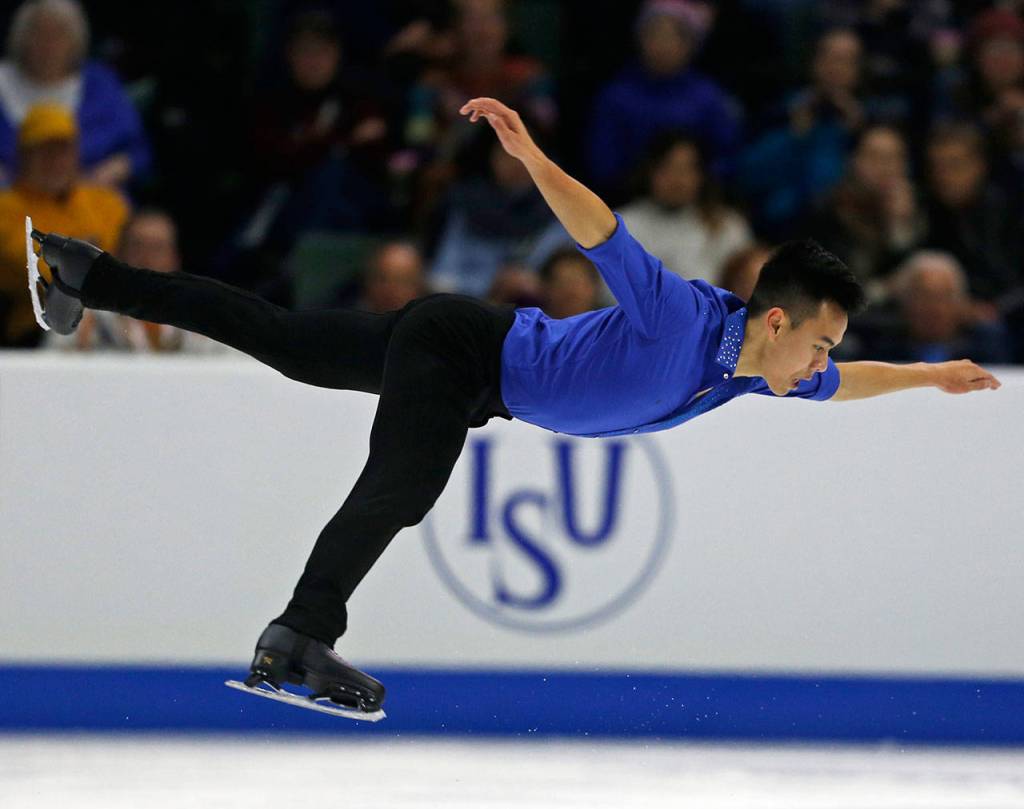 Nam Nyguen performs during the mens free skating program at Skate America, Friday, Oct. 19, 2018, in Everett, Wash. (Olivia Vanni / The Herald)