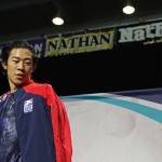 Nathan Chen leaves the media area after receiving a first place score at the 2018 Skate America competition on Saturday at Angel of the Winds Arena in Everett. (Olivia Vanni / The Herald)