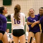 Kamiak celebrates a point during a Wesco 4A match Tuesday at Jackson High School in Mill Creek. (Kevin Clark / The Herald)