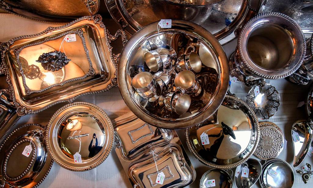 A good selection of vintage silver and other serving items were up for sale Oct. 24-26 at the <a href="https://www.heraldnet.com/news/jackson-home-stays-in-family-but-many-treasures-to-be-sold/" target="_blank">Jackson house</a>. (Dan Bates / The Herald)