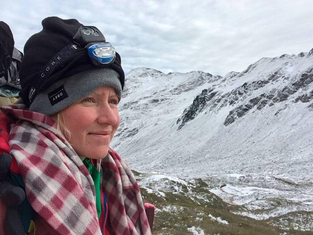 Katharina Groene, of Munich, Germany, after her rescue by a Snohomish County Sheriffs Office helicopter crew on Monday near Glacier Peak. (Katharina Groene)