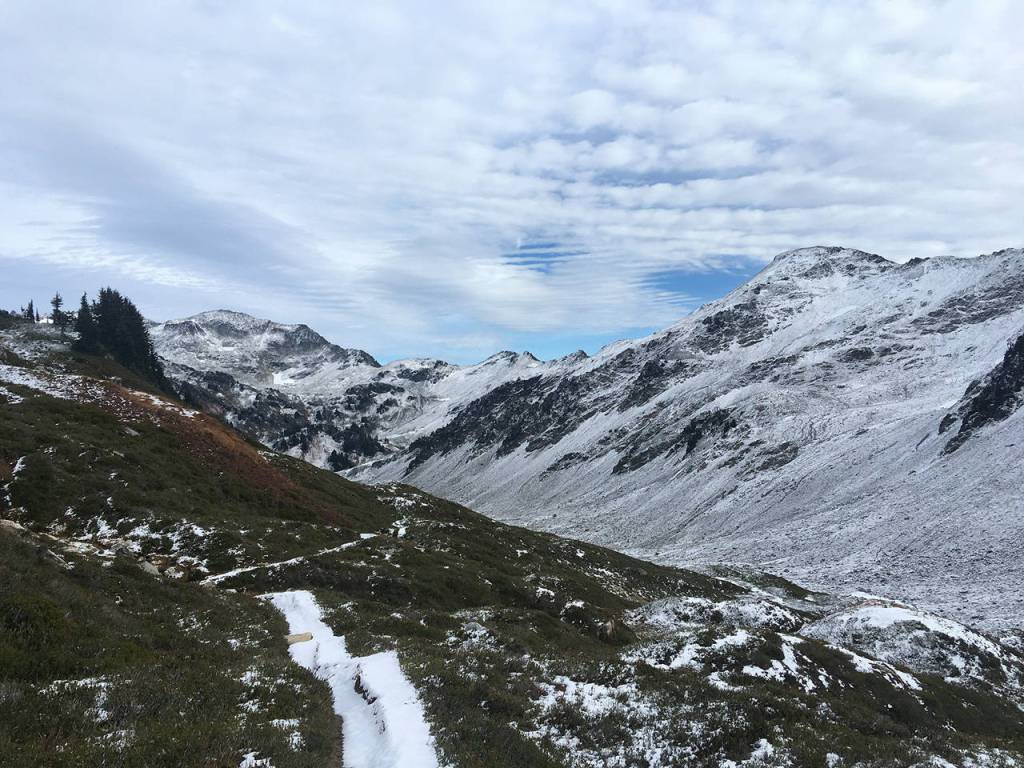 On Saturday, before the storm, there was some snow along the Pacific Crest Trail in the Glacier Peak Wilderness. (Katharina Groene)