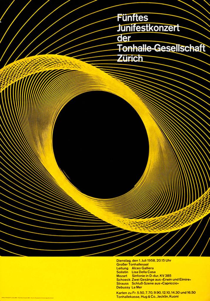 Richard P. Lohses poster from 1958 features designs that appear to computer-generated, long before the computer was used for graphic design.