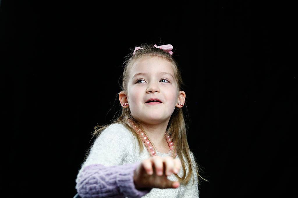 Kindergartner Olivia Rafferty, 5, at Kellogg Marsh Elementary talks about Thanksgiving. (Andy Bronson / The Herald)
