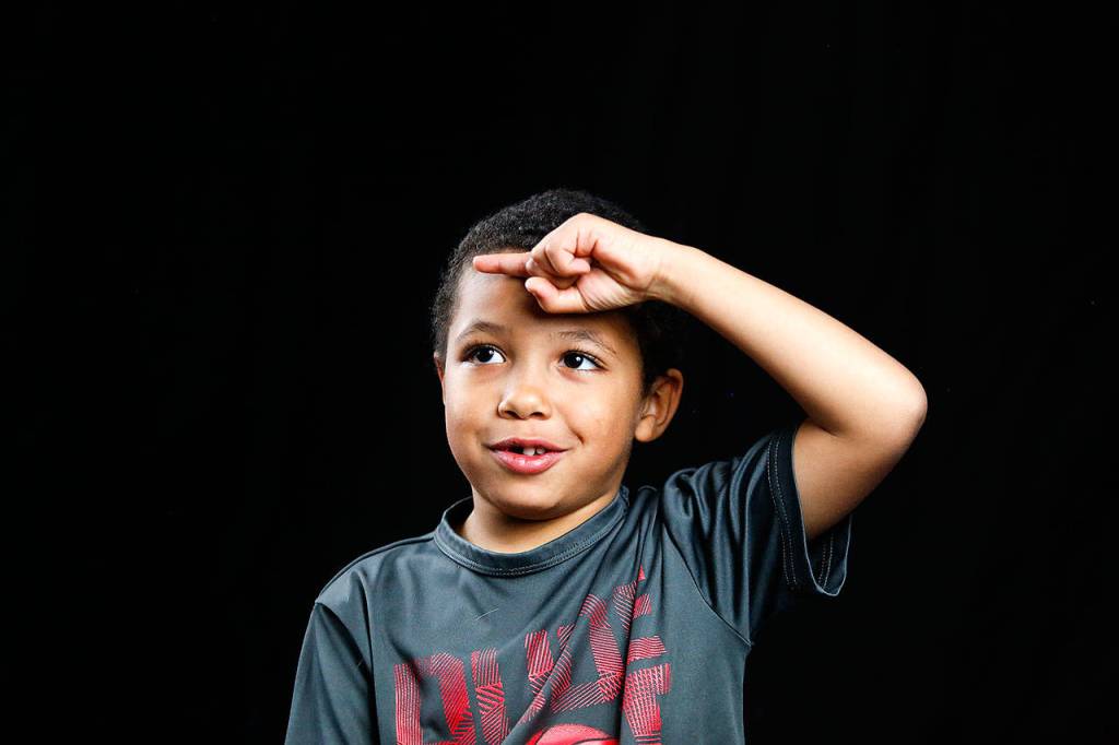 Kindergartner Brayden Kier, 5, at Kellogg Marsh Elementary talks about Thanksgiving. (Andy Bronson / The Herald)