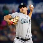 Mariners starting pitcher Marco Gonzales (32) throws during a game against the Rangers on Sept. 22, 2018, in Arlington, Texas. (AP Photo/Michael Ainsworth)