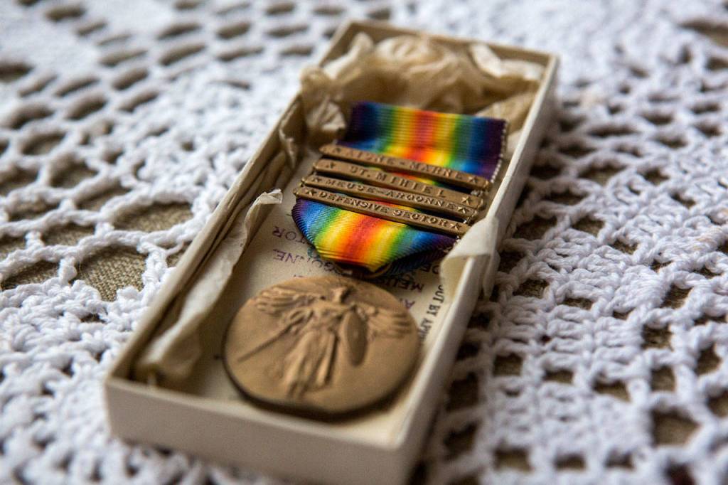 A Campaign Medal listing all the campaigns a soldier was a part of. (Olivia Vanni / The Herald)