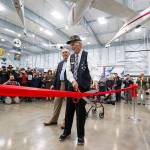 World War II veteran Art Unruh, 96, points out that the ceremonial scissors wont cut a ribbon in the new 30,000 foot hangar at the Flying Heritage & Combat Armor Museum at Paine Field on Saturday, Nov. 10, 2018 in Everett, Wa. (Andy Bronson / The Herald)