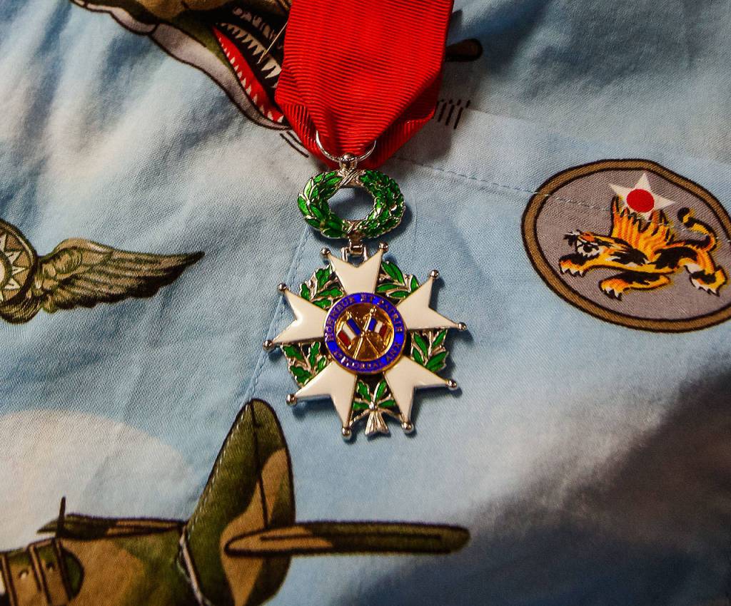 World War II Army veteran, Peter Bellecy, 96, received this medal from the French Consulate. It recognizes him as a Chevalier (Knight) of the National Order of the Legion of Honor. (Dan Bates / The Herald)
