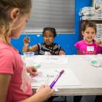 Adriana Smith (center) and Sydney Piekarski (right), both 8, work during an InspireHER event at the Snohomish Boys & Girls Club. (Olivia Vanni / The Herald)
