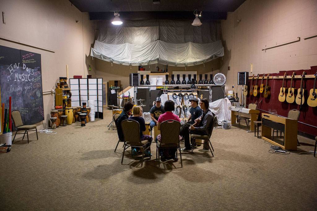 The Music YoU-ROCK program meets at the Northwest Music Hall in Everett. (Olivia Vanni / The Herald)