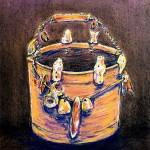 This artwork shows a ceremonial pail that belongs to the Smithsonian Institution, and is on loan to the Anchorage Museum.